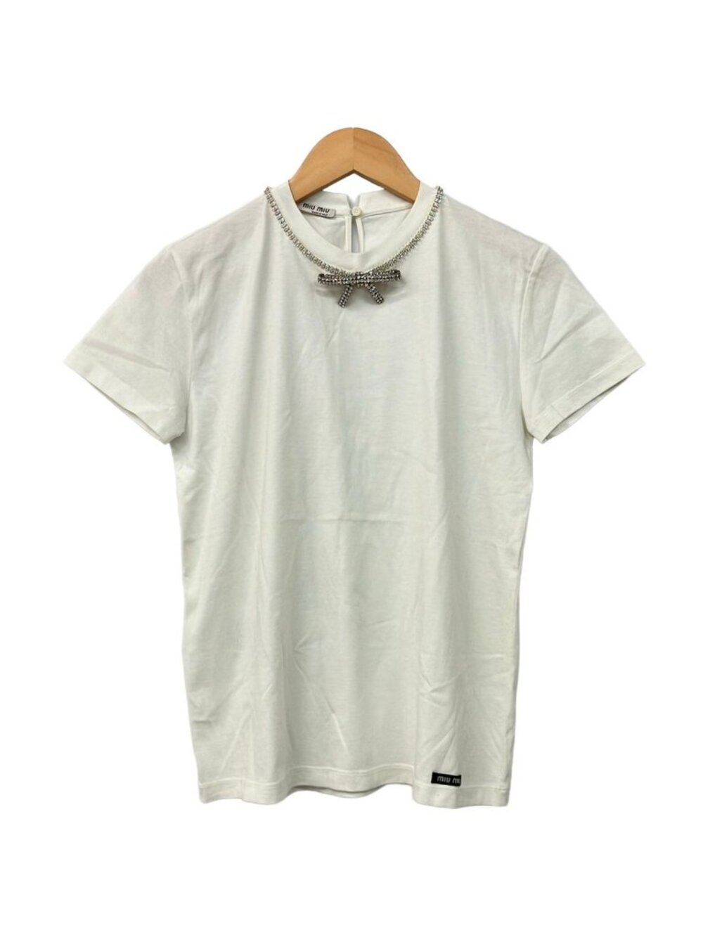 Miu Miu Short Sleeve T-Shirt XS White Bijou Ribbon